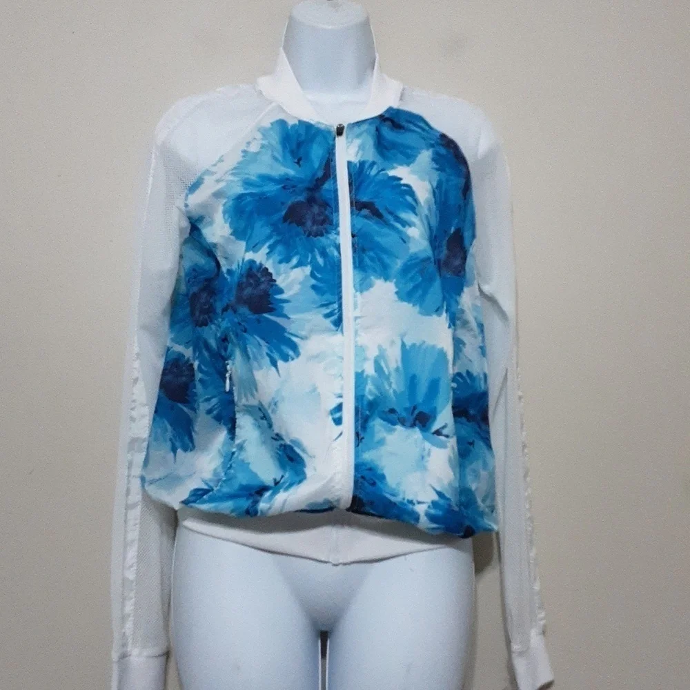 FABLETICS Women Blue Floral Mesh Long Sleeve Lightweight Zip Jacket XS retro y2k - Picture 9 of 10